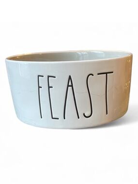 Rae Dunn White Ceramic Bowl with 'FEAST' Text dog bowl